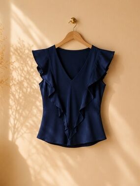 Dynamite Navy Blue Ruffle Top XS ✨